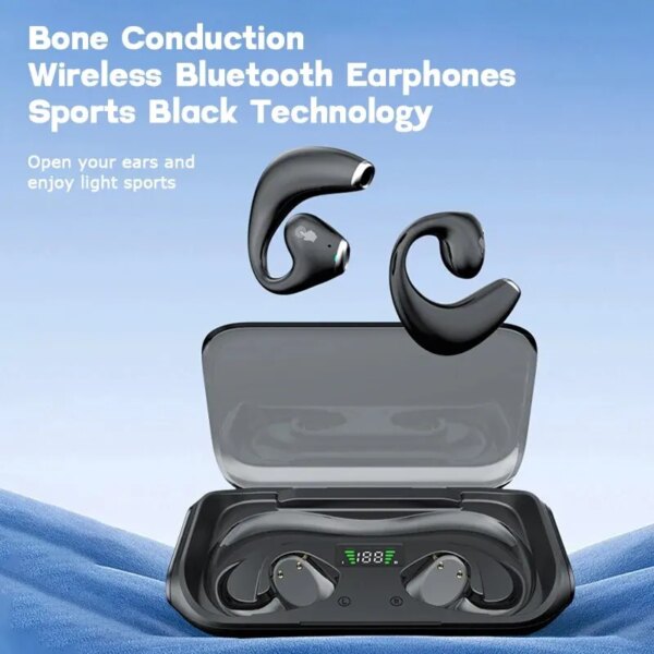 Auriculares Bluetooth inalámbricos deportivos JR04 montados en la oreja con conducción ósea, auriculares deportivos de alta calidad de sonido y larga resistencia