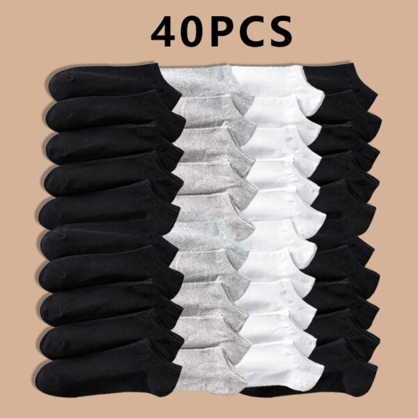 Epligg 10/20/40 pares de calcetines unisex sólidos calcetines tobilleros de corte bajo a granel suaves ligeros negro blanco medias grises hombres mujeres medias