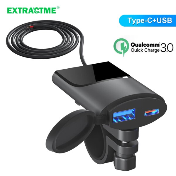 Extractme-cargador USB para motocicleta, cargador QC3.0 tipo C de 30W, soporte de montaje para manillar impermeable IP67, cargador de teléfono para motocicleta