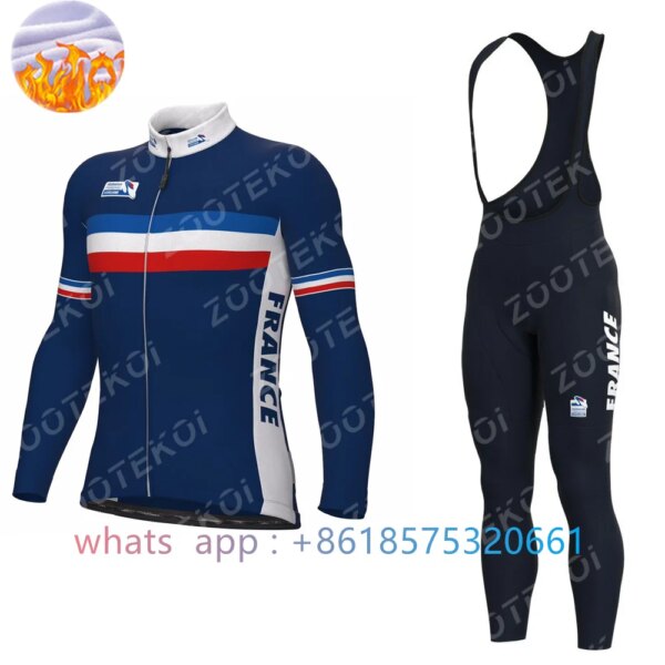 Camiseta de manga larga del equipo nacional francés para hombre, conjunto de ciclismo azul de invierno, Jersey térmico de lana para bicicleta de montaña, ropa de ciclismo de invierno 2022