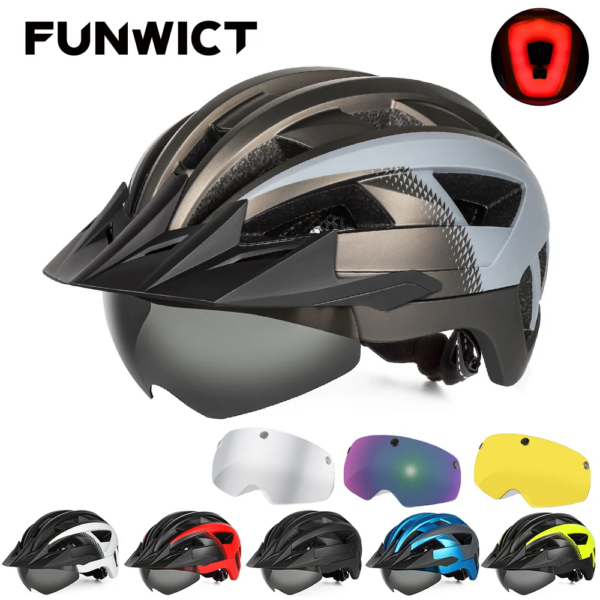 FUNWICT-casco de bicicleta MTB para hombre y mujer, con visera, gafas, cascos de ciclismo, montaña, carretera, Scooter, motocicleta, casco de bicicleta de carreras