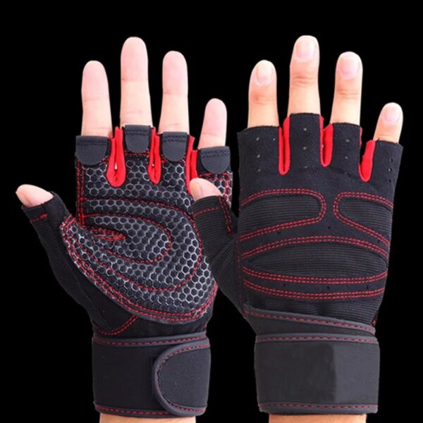 Guantes de medio dedo para Fitness para hombre y mujer, protector de muñeca deportivo para montar con mancuernas, barra Horizontal antideslizante, entrenamiento de ejercicio
