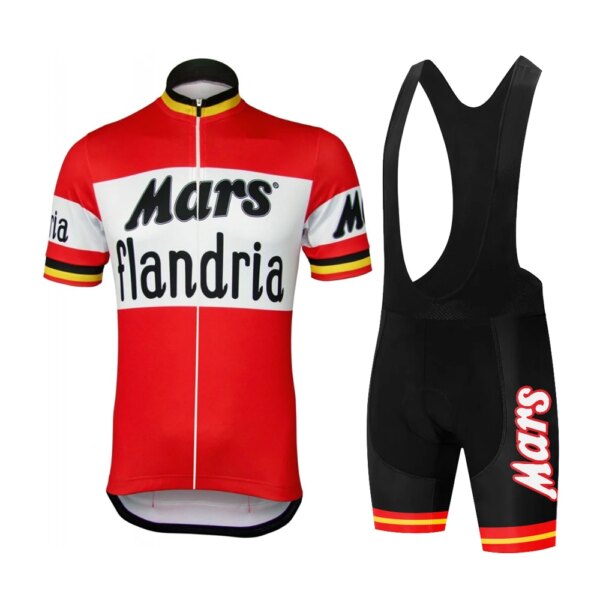 Flandria bicicleta roja ciclismo hombre Retro Mtb Cycl ropa conjunto camisa manga corta bicicleta Enduro Retro Jersey traje Tripel Bib shorts