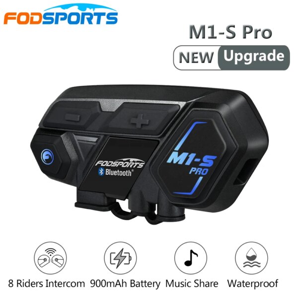 Fodsports M1-S Pro Intercomunicador casco de motocicleta auriculares 6 conductores auriculares inalámbricos Bluetooth Intercomunicador Moto compartir música