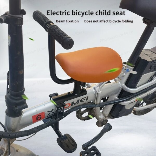 Asiento de bicicleta plegable para niños, asiento delantero para bebé, pedales de cojín gruesos cómodos, sillín de bicicleta plegable