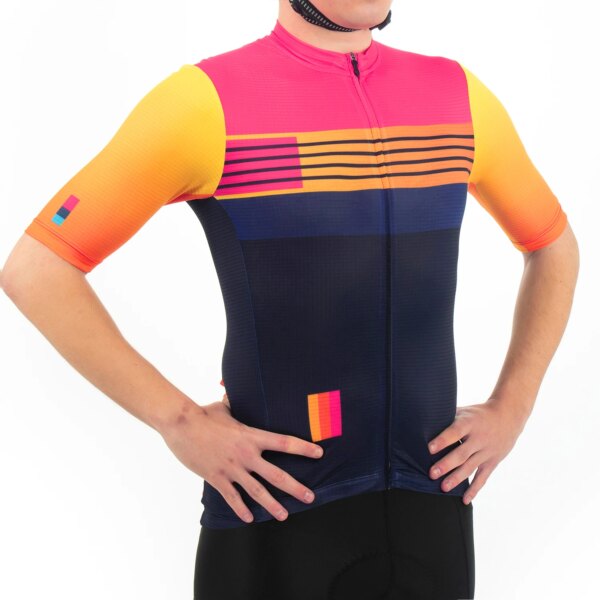 Fualrny verano alta calidad nuevo equipo ciclismo Jersey ropa azul rosa manga corta transpirable secado rápido ciclo Jersey ropa