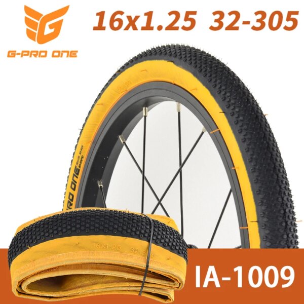 G-PRO ONE 16 pulgadas 16x1.25 30-305 Neumático de bicicleta Retro Amarillo Flanco Neumático plegable ligero