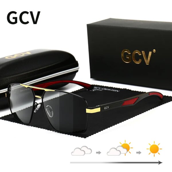 GCV Gafas de sol fotocromáticas de aluminio a la moda para hombre, gafas de piloto polarizadas camaleón, gafas de conducción antideslumbrantes, espejo con revestimiento