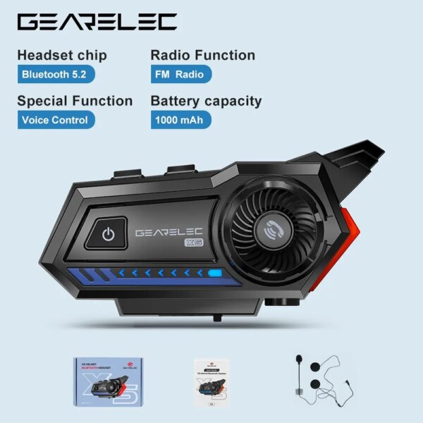 GEARELEC X5 casco de motocicleta auriculares BT 5,2 auriculares inalámbricos impermeables Control de voz reducción de ruido FM Radio luz de advertencia