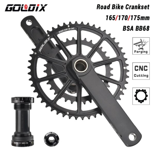 GOLDIX-platos y bielas para bicicleta de carretera, 165/170/172, 5/175mm de longitud, GXP, corona de doble plato 50-34T/52-42T/53-39T para SHIMANO