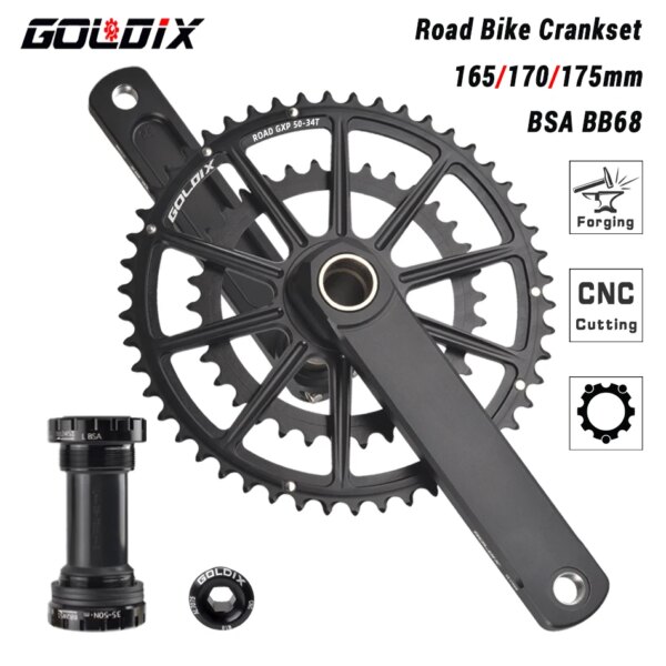 GOLDIX-platos y bielas para bicicleta de carretera, 165/170/172, 5/175mm de longitud, corona de doble plato 50-34T/52-42T/53-39T para SHIMANO