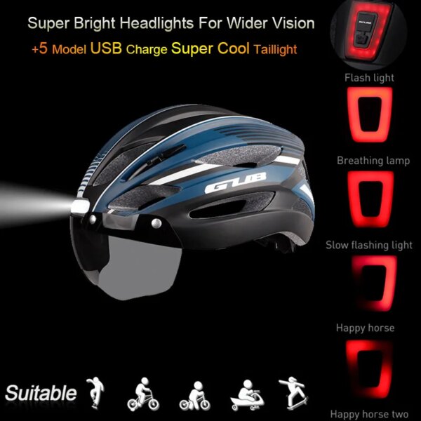 GUB-casco de ciclismo ligero, ultraligero, para bicicleta de montaña o de carretera, gafas magnéticas, luz trasera de advertencia nocturna, gorra de Seguridad al aire libre L