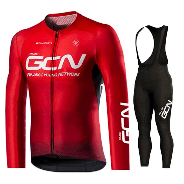 Gcn Red Pro Conjunto de Jersey de Ciclismo, Ropa de Ciclismo de Manga Larga, Maillot MTB, Ropa Deportiva para Bicicleta, Uniforme para Bicicleta de Carretera, 2024