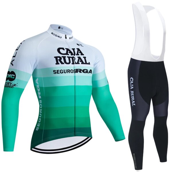 Verde invierno CAJA RURAL ciclismo Jersey pantalones conjunto hombres mujeres equipo Pro Bike Maillot chaqueta térmica polar ropa de ciclismo