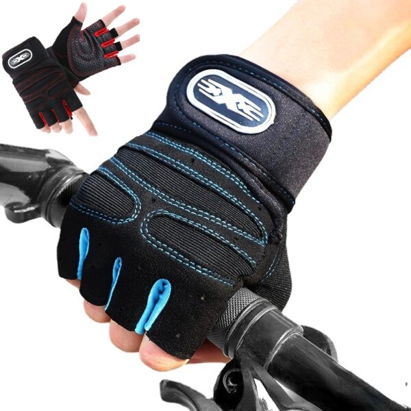 Guantes de gimnasio para hombre y mujer, guantes de entrenamiento de peso pesado para Fitness, culturismo, guantes antideslizantes de medio dedo, guantes deportivos para levantamiento de pesas en la muñeca