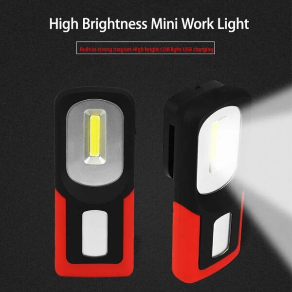 Mini luz de trabajo portátil COB de alto brillo, lámpara de reparación de gancho giratorio de 360 ​​°, luz de Camping con carga USB impermeable y magnética