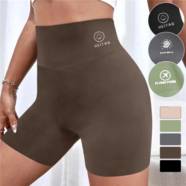 Mallas sin costuras de cintura alta para mujer, mallas deportivas para Yoga, Fitness, gimnasio, pantalones cortos informales elásticos de tiburón para verano