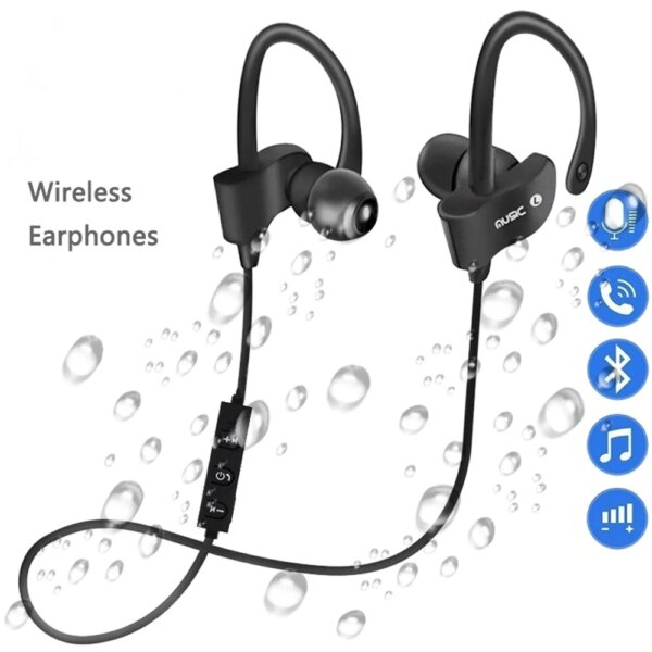 Auriculares intrauditivos inalámbricos antipérdida, auriculares deportivos Bluetooth con llamada controlada por cable y música