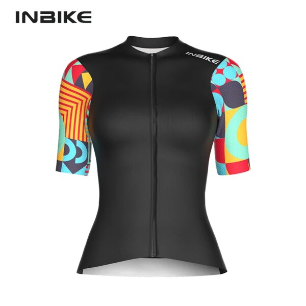 INBIKE Ciclismo Jersey Mujer Manga Corta Bicicleta Camisas para Mujer Transpirable Ciclismo Bicicleta Cremallera Completa Top para Montar con Bolsillos