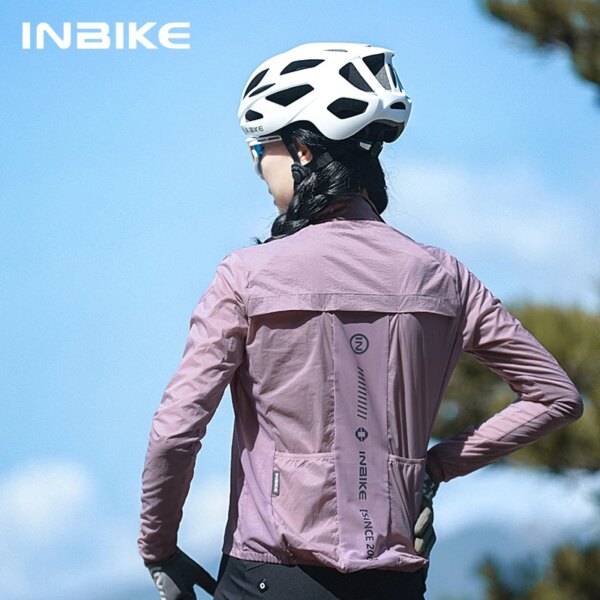 INBIKE Cortavientos de Manga Larga para Mujer Ropa de Ciclismo para Montar Chaquetas de Bicicleta de Carretera a Prueba de Viento Ligeras con Bolsillos