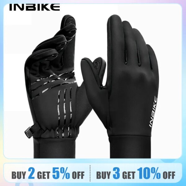 INBIKE-guantes de lana para ciclismo para hombre y mujer, guantes cálidos para ciclismo, resistentes al agua, accesorios para pantalla táctil