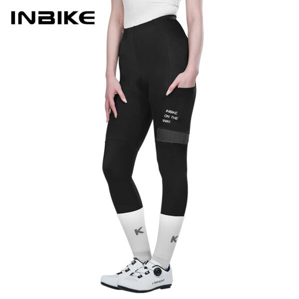 INBIKE Pantalones largos de ciclismo para mujer con acolchado 3D, mallas reflectantes transpirables para ciclismo de montaña, mallas para bicicleta, pantalones deportivos