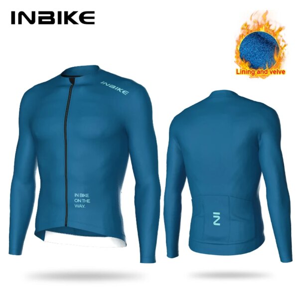 INIBKE Primavera y Otoño Jersey de Ciclismo de Manga Larga para Hombres Bicicleta de Carretera Ropa Acolchada cálida para Bicicleta de montaña Bolsillos con Cremallera Completa