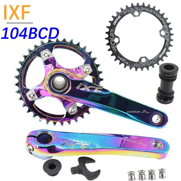 IXF platos y bielas de bicicleta de montaña 104BCD, manivela de bicicleta de 170mm, 175mm, plato Deckas 30t, 32t, 34t, 36t, 38, mancha de aceite arcoíris, 1, 2, 3 velocidades, 1x 2x 3x