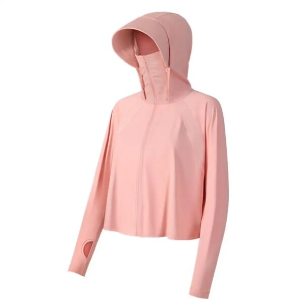 Chaquetas de protección solar de seda de hielo para mujer, sombrilla fina antiultravioleta, Tops con capucha transpirables para ciclismo y Fitness