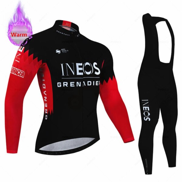 Ineos-Ropa térmica de lana para Ciclismo para Hombre, traje de Jersey, Ropa para bicicleta al aire libre, pantalones con pechera, conjunto de Ropa, Maillot de Ciclismo para Hombre