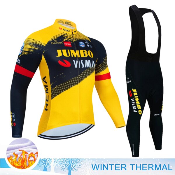 JUMBO VISMA-pantalones con tirantes de ciclismo para hombre, ropa deportiva, conjunto de Jersey de invierno, uniforme térmico polar, ropa de ciclismo de montaña, Gel 2024