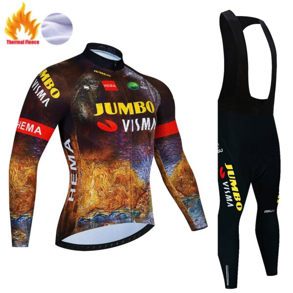 Jumbo Viama-Conjunto de Jersey térmico de lana para ciclismo, ropa cálida para bicicleta de montaña, conjunto de ropa de manga larga para invierno