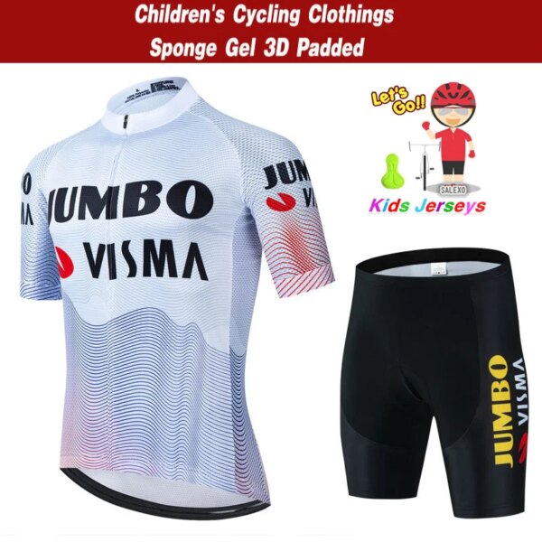 Jumbo Visma-Conjunto de Jersey de ciclismo para niños, ropa de ciclismo de manga corta transpirable, equilibrio de verano, ropa de bicicleta para niños y niñas