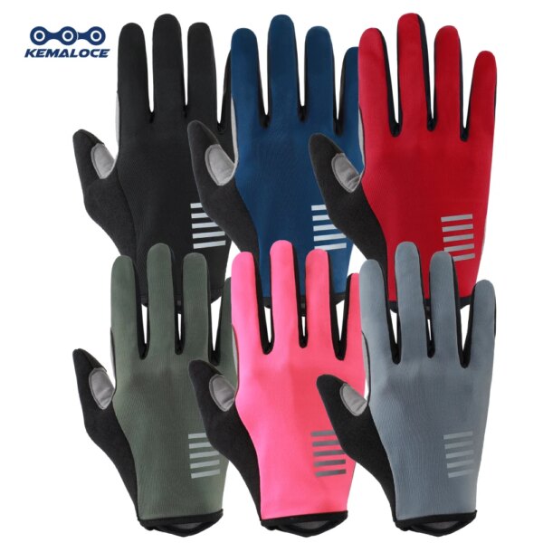 KEMALOCE-guantes de ciclismo con dedos completos para hombre y mujer, manoplas de Gel para bicicleta de carretera, antideslizantes, en negro, azul y rosa, S-2XL, para verano