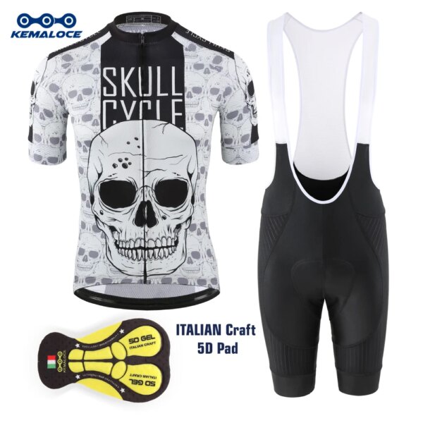 KEMALOCE, Jersey de ciclismo reflectante con calavera para hombre, pantalones cortos para bicicleta, protección solar, conjunto de ropa de bicicleta de alta calidad, Jersey Retro para traje de bicicleta