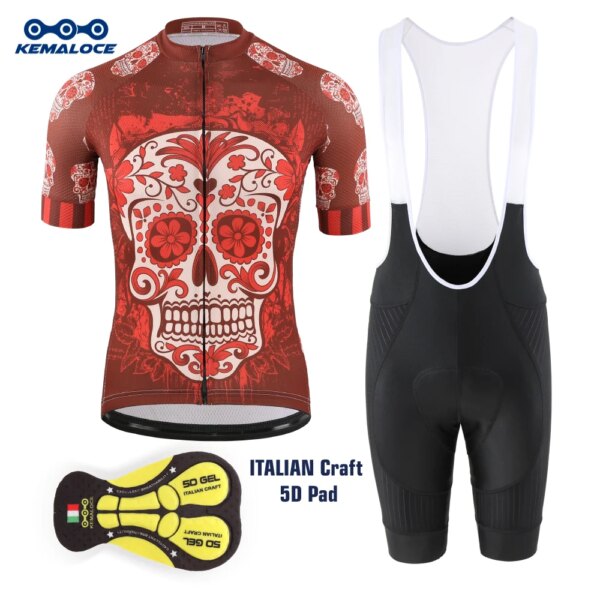 KEMALOCE-Camiseta de ciclismo roja para hombre, camiseta de manga corta para bicicleta de montaña y carretera, camisetas transpirables para deportes al aire libre, ropa con almohadilla de Gel 5D, pantalones cortos