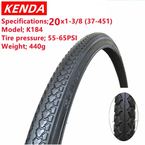 KENDA Tire K184 20/22/24/27 pulgadas x1-3/8 Neumático retro para bicicleta de ocio