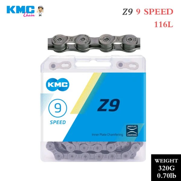 Cadena de 9 velocidades para bicicleta KMC Z9 MTB, cadenas para bicicleta de carretera, 116 eslabones con hebilla mágica, cadena de 9V para platos y bielas Shimano SRAM