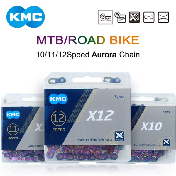 Cadena de bicicleta KMC X10 X11 X12, bicicleta de montaña de carretera, cadena Aurora de bicicleta de 10/11/12 velocidades, Compatible con cadena SHIMANO con bloqueo de eslabones