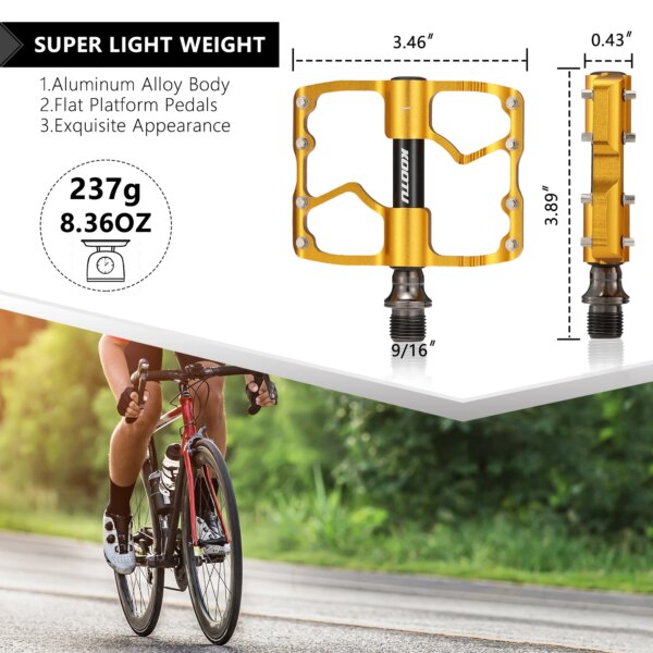 Pedales de bicicleta de montaña KOOTU con 3 rodamientos sellados pedales de bicicleta de montaña universales 9/16 ligeros pedales de rodamiento dorado