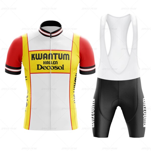 KWANTUN-Conjunto de Jersey de ciclismo Retro, traje de bicicleta clásico, manga de verano, pantalones cortos con pechera, ropa Por equipo