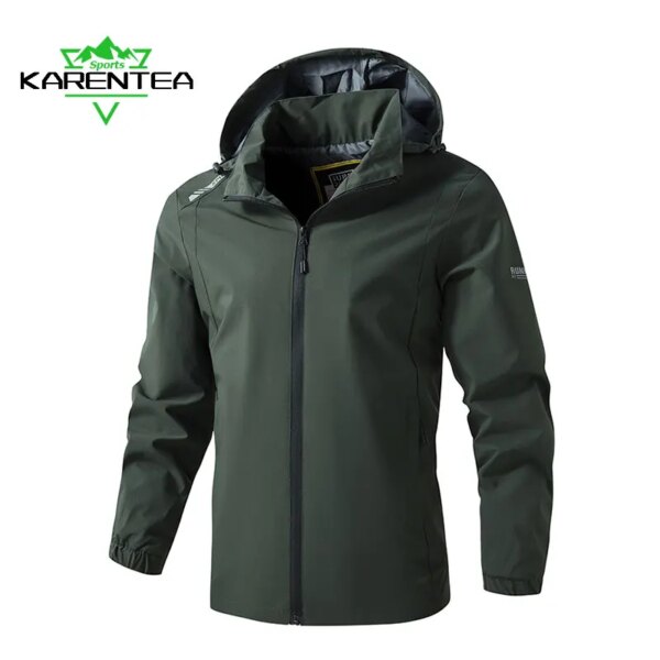 Karentea Chaqueta de Senderismo Hombres Impermeable Abrigo a Prueba de Viento de Gran tamaño Cazadora para Acampar Abrigo Deportivo de Primavera Verde Chaqueta Masculina al Aire Libre
