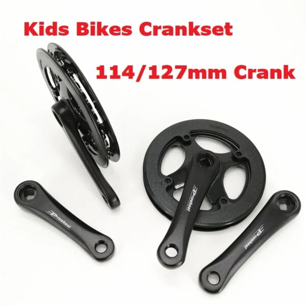 Platos y bielas de aleación de aluminio para bicicletas para niños, manivela de 114mm y 127mm, plato 36T, manivela de bicicleta plegable, cubierta protectora doble