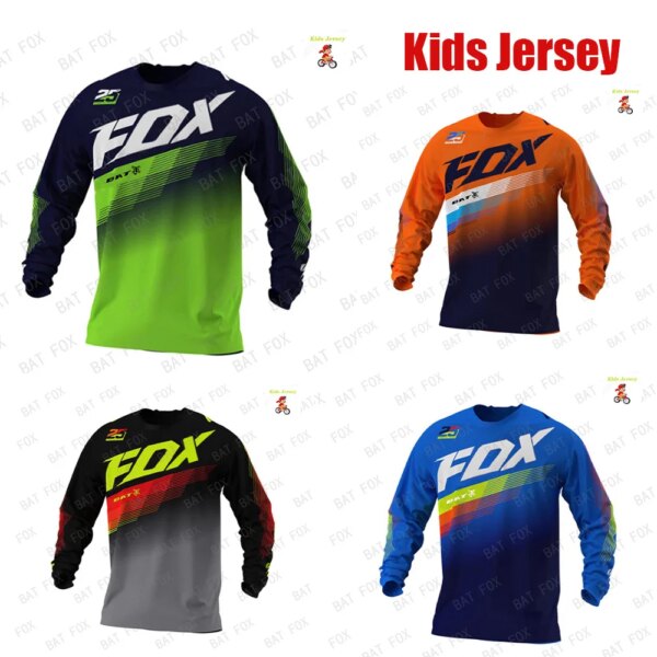 Camiseta de ciclismo para niños, camiseta de carreras todoterreno, Jersey de bicicleta de murciélago y zorro, ropa para niños MTB DH