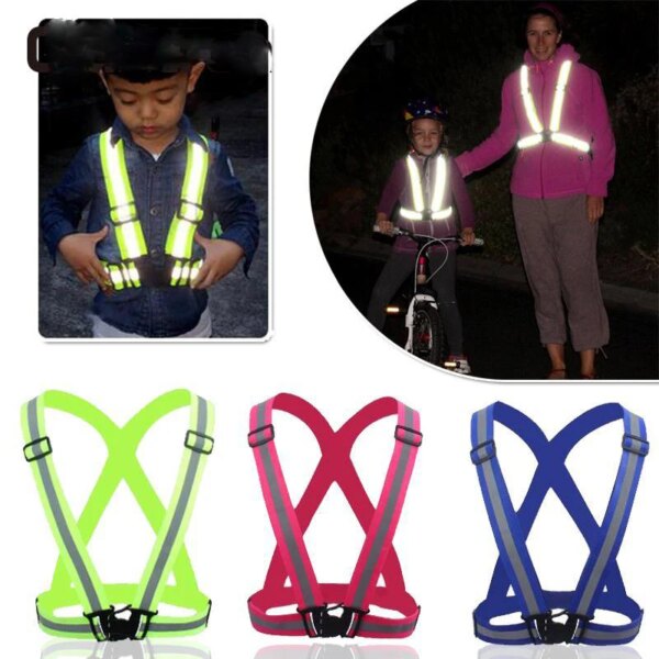 Chaleco reflectante para niños, cinta reflectante para ciclismo, para correr al aire libre, tela reflectante, chaqueta segura a rayas de seguridad para niños y niñas