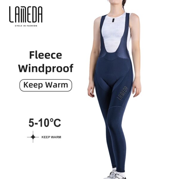 LAMEDA 5-10 ℃ pantalones con tirantes de ciclismo invierno otoño polar a prueba de viento mono cálido para bicicleta MTB ropa para bicicleta de carretera