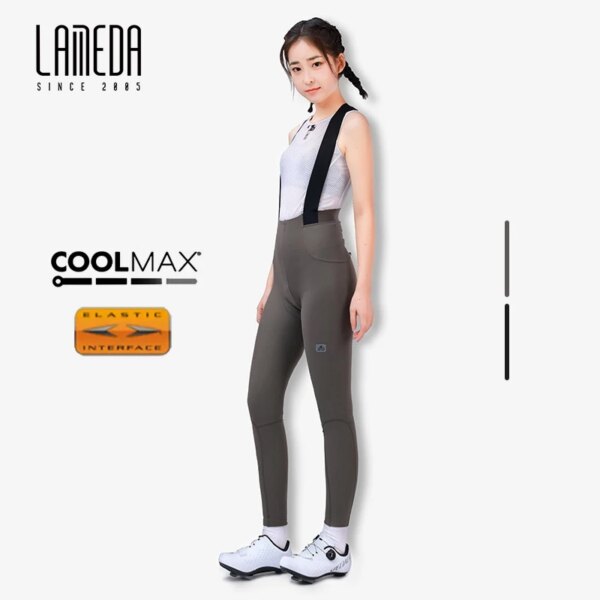 LAMEDA pantalones con tirantes de ciclismo con interfaz elástica, pantalones largos de lana cálidos de invierno de liberación rápida para mujer, pantalones para bicicleta de montaña y carretera