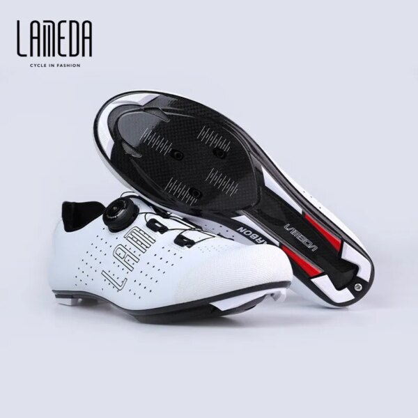 LAMEDA-zapatos de ciclismo profesionales para hombre y mujer, calzado de suela dura de fibra de carbono con cierre, estilo de competición