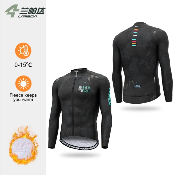 LAMEDA Maillot de ciclismo de lana cálido para invierno, Jersey de ciclismo de manga larga para hombre y mujer, Jersey de Ciclismo de Carretera con cremallera completa cálido para MTB