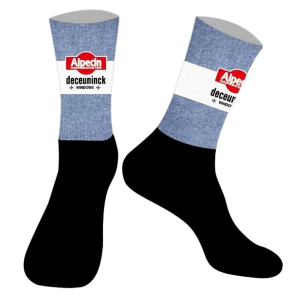 Corte láser un par 2024 ALPECIN-DECEUNINCK TEAM DENIM calcetines de ciclismo antideslizantes bicicleta de carreras MITI transpirable para hombres y mujeres